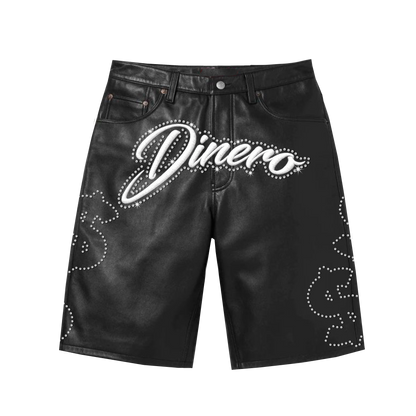 "Dinero rhinestone leather jorts"